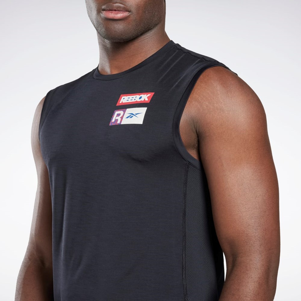 Reebok ACTIVCHILL Hihattomat T-Shirt Mustat | OSCUIJ-985