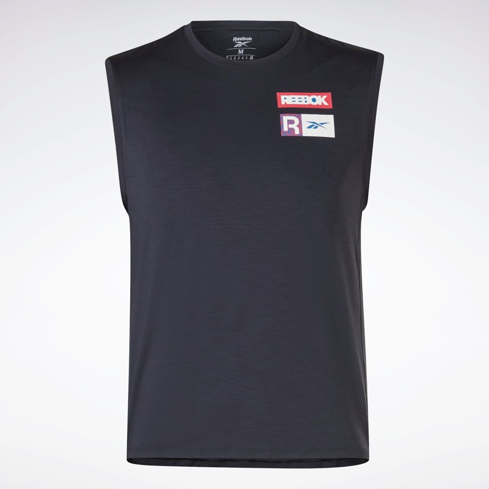 Reebok ACTIVCHILL Hihattomat T-Shirt Mustat | OSCUIJ-985