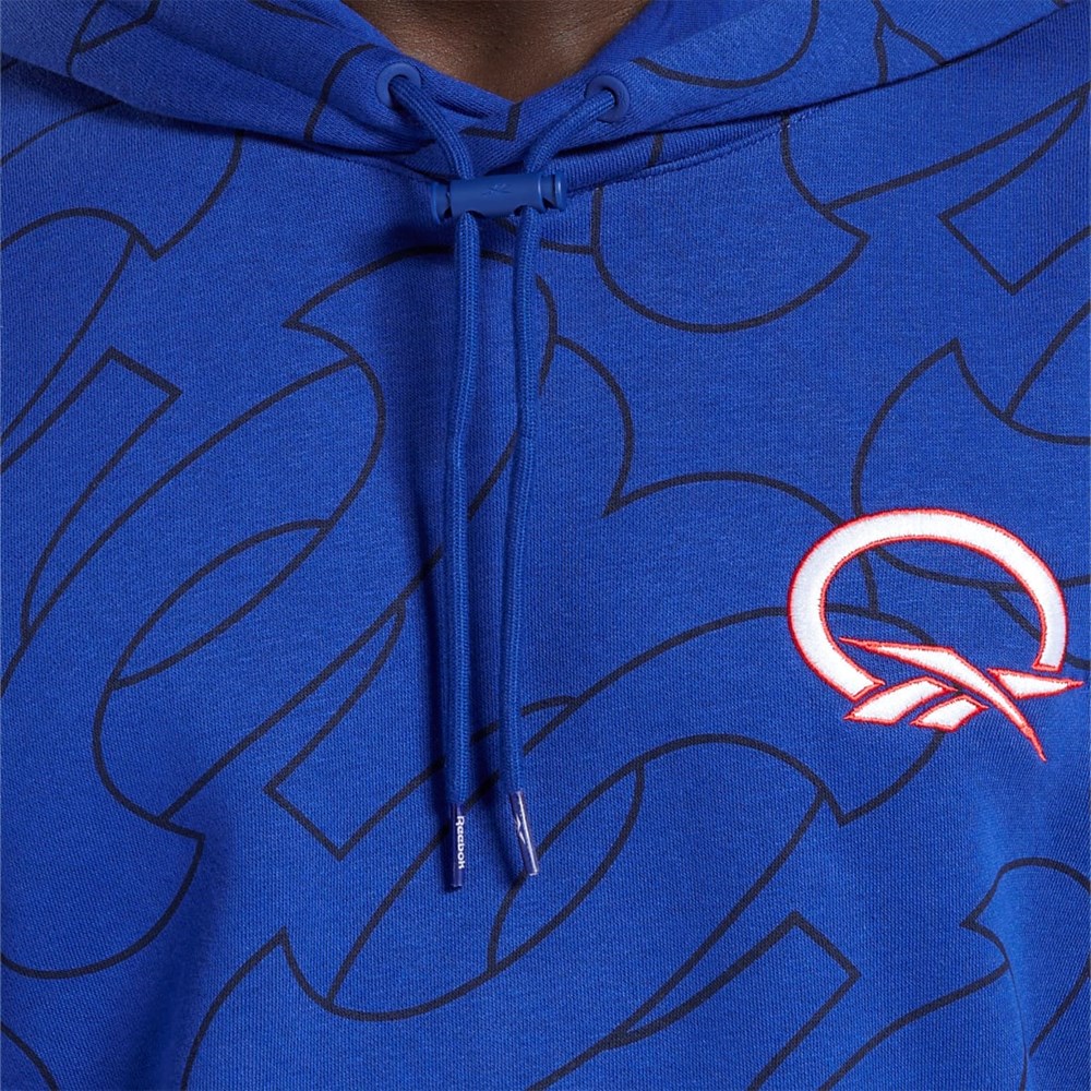 Reebok Basketball Question Allover Print Fleece Hoodie Classic Cobalt | HQLYZR-130