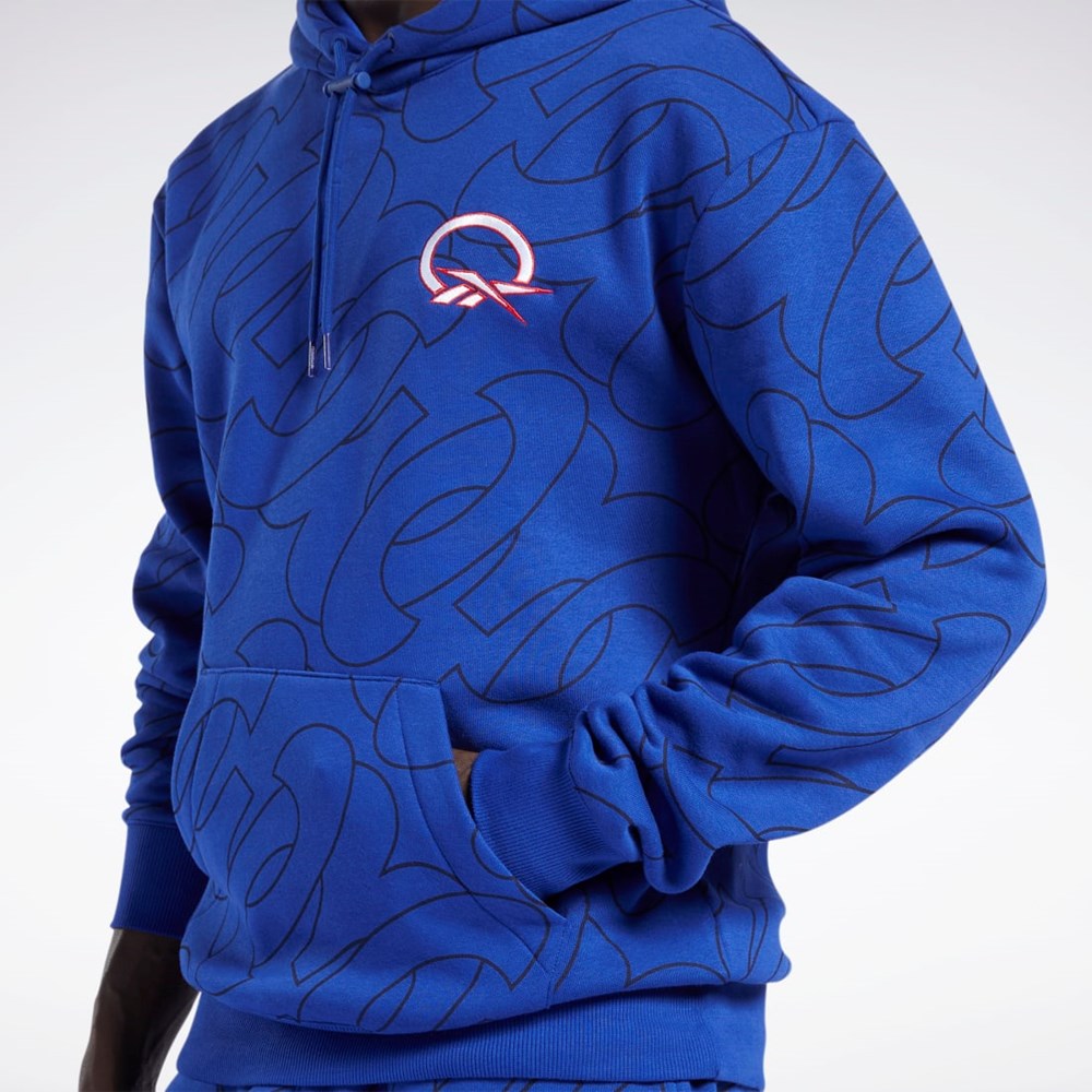 Reebok Basketball Question Allover Print Fleece Hoodie Classic Cobalt | HQLYZR-130