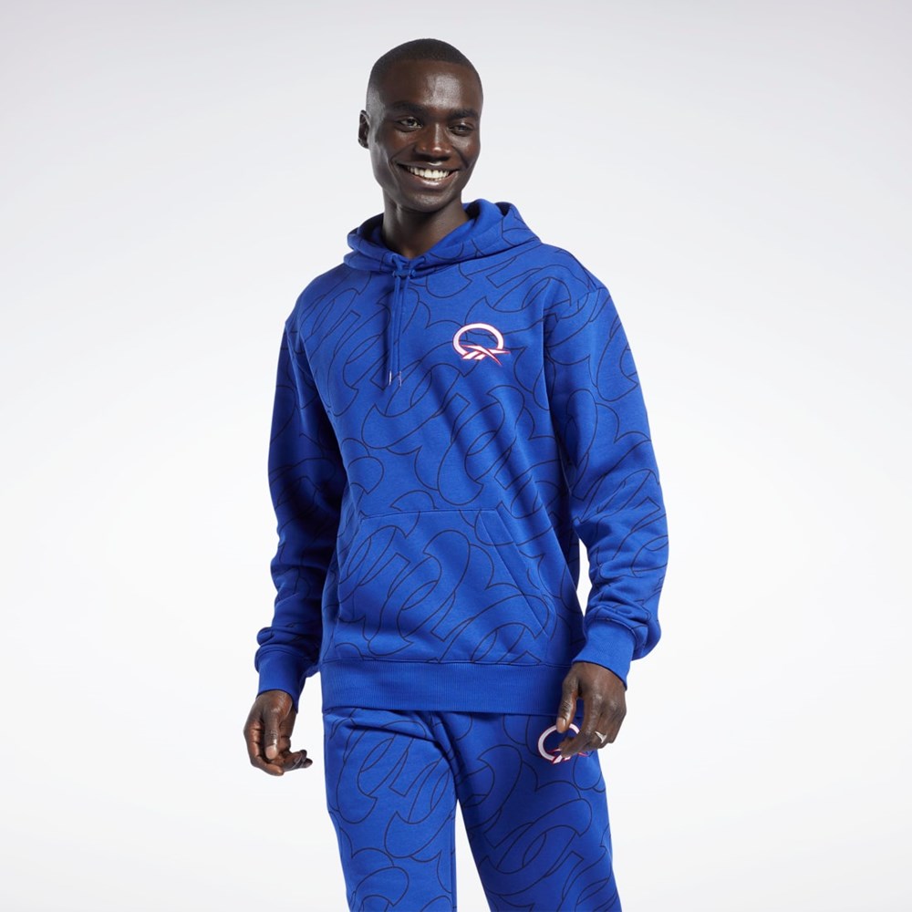 Reebok Basketball Question Allover Print Fleece Hoodie Classic Cobalt | HQLYZR-130