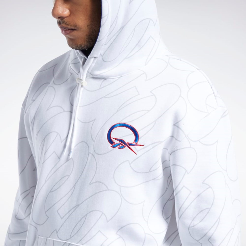 Reebok Basketball Question Allover Print Fleece Hoodie Valkoinen | TQKYGZ-027