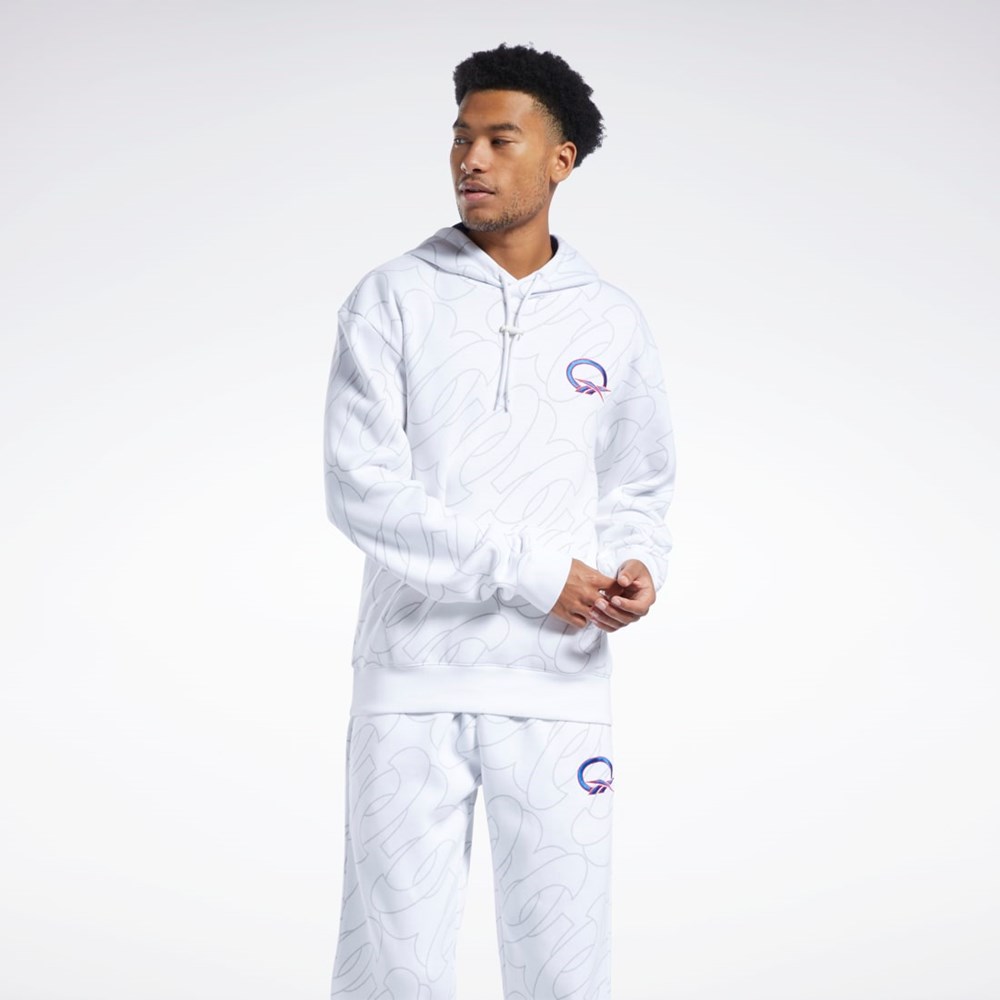 Reebok Basketball Question Allover Print Fleece Hoodie Valkoinen | TQKYGZ-027