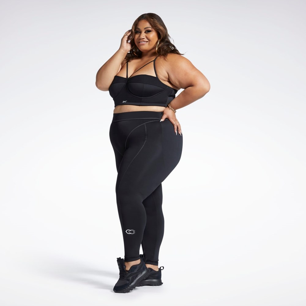 Reebok Cardi B Bralette (Plus Size) Mustat Valkoinen | DABMWF-064