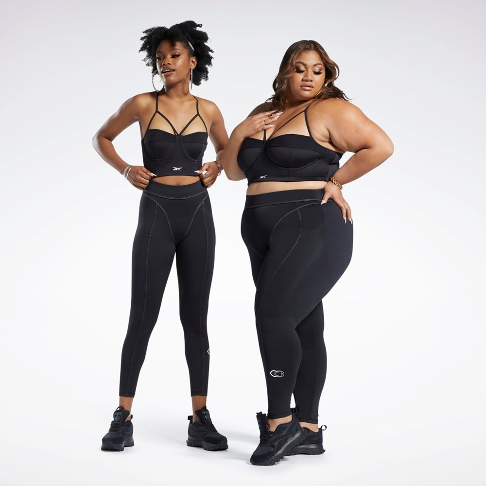 Reebok Cardi B Bralette (Plus Size) Mustat Valkoinen | DABMWF-064