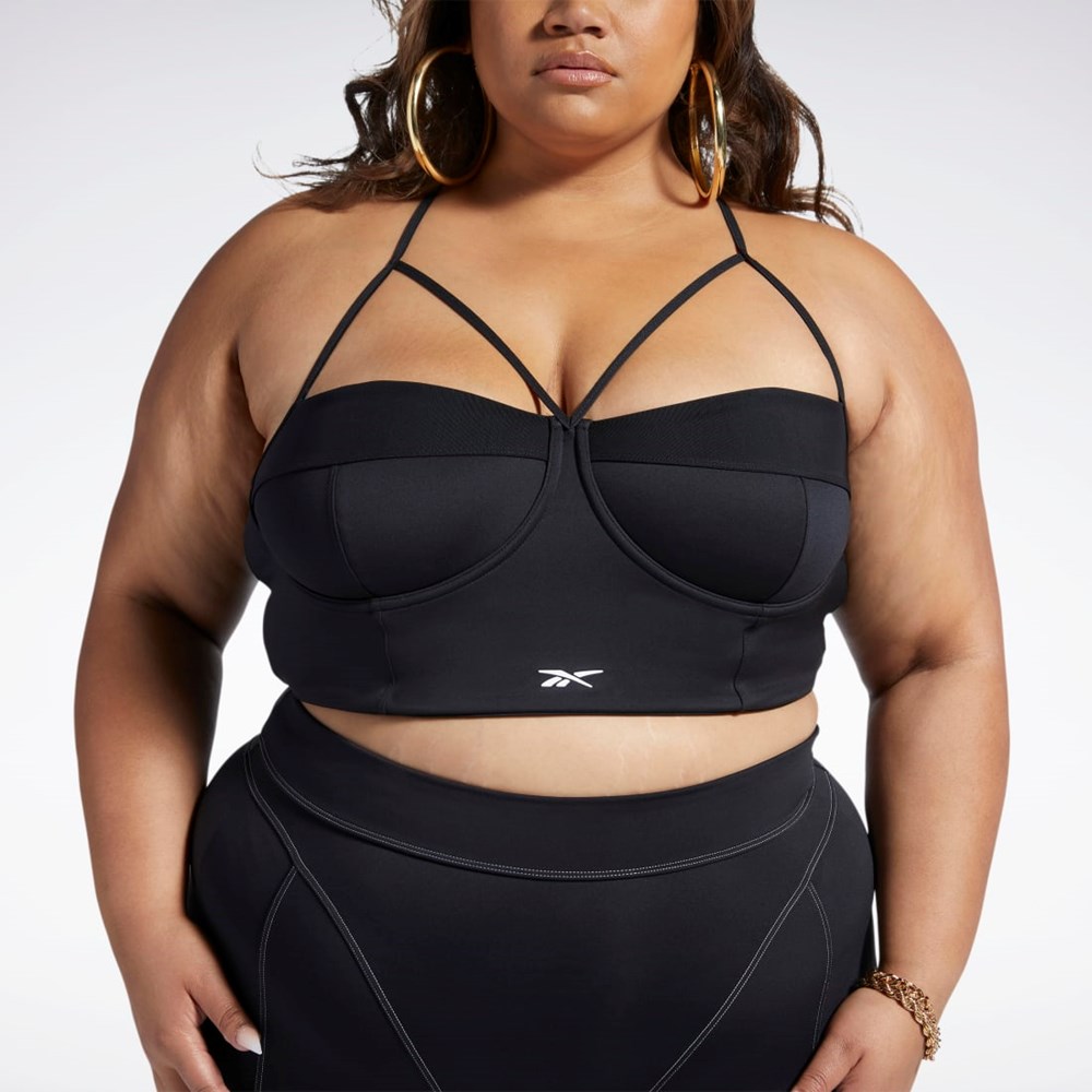 Reebok Cardi B Bralette (Plus Size) Mustat Valkoinen | DABMWF-064