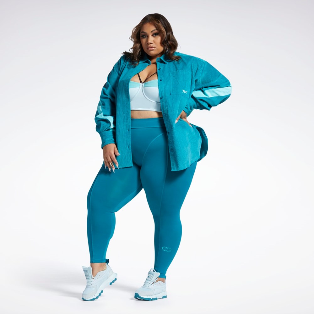 Reebok Cardi B Corduroy Cover-Up (Plus Size) Seaport Teal | ULXODP-468