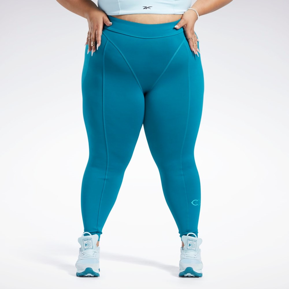 Reebok Cardi B High-Rise Tights (Plus Size) Seaport Teal | EVUQDI-697