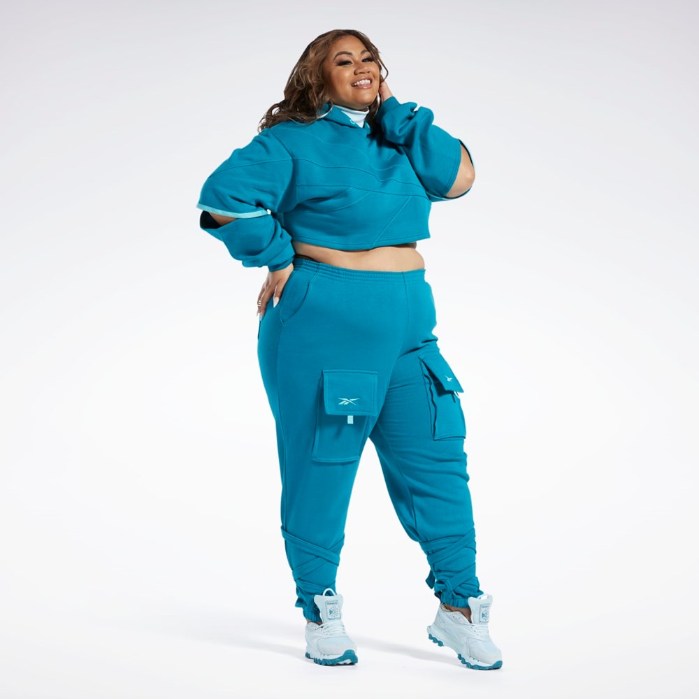 Reebok Cardi B Knit Hoodie (Plus Size) Seaport Teal / Seaport Teal | NJAPOU-794