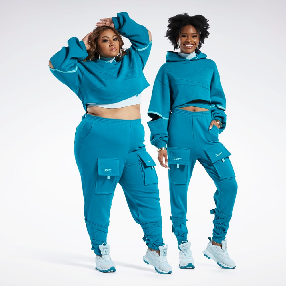 Reebok Cardi B Knit Hoodie (Plus Size) Seaport Teal / Seaport Teal | NJAPOU-794