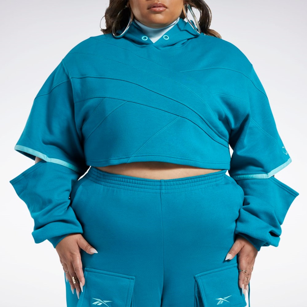 Reebok Cardi B Knit Hoodie (Plus Size) Seaport Teal / Seaport Teal | NJAPOU-794