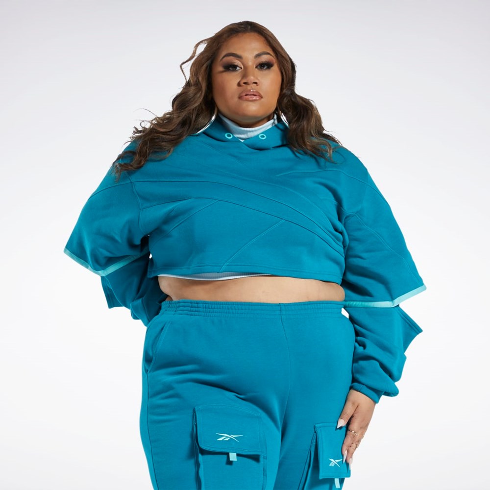 Reebok Cardi B Knit Hoodie (Plus Size) Seaport Teal / Seaport Teal | NJAPOU-794