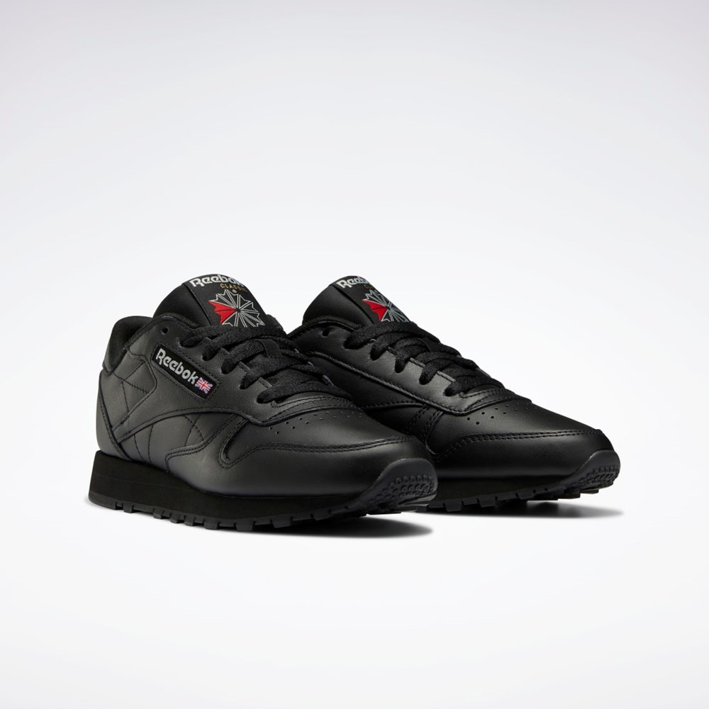 Reebok Classic Leather Shoes Mustat Mustat Harmaat | LRMAGV-872