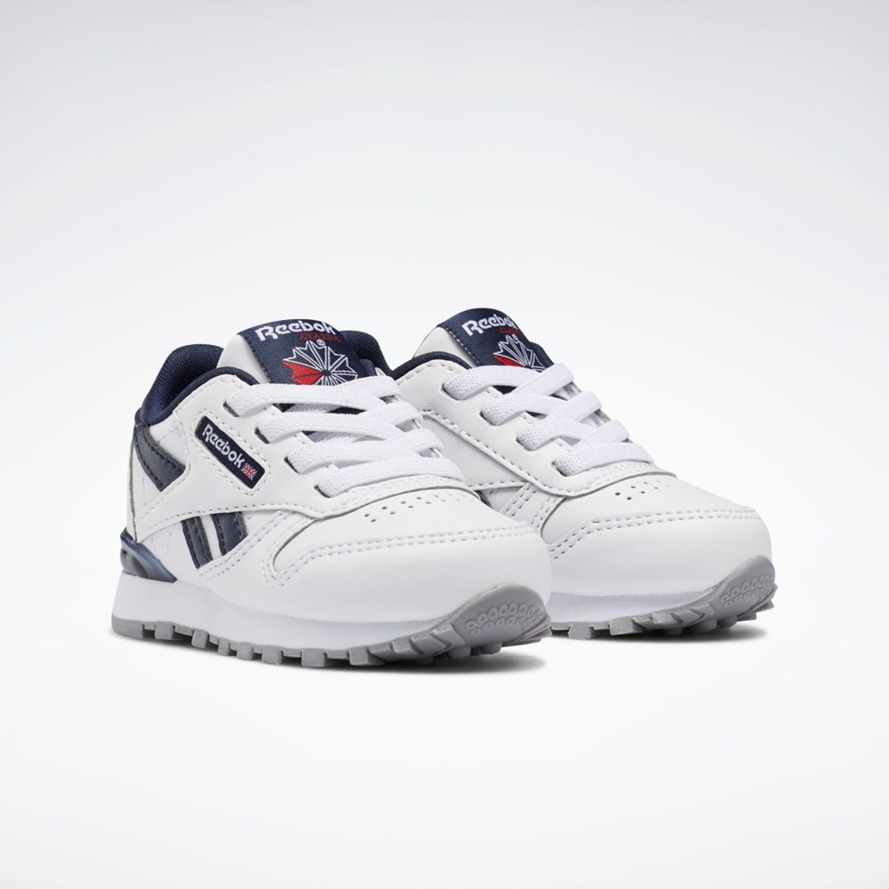 Reebok Classic Leather Step 'n' Flash Shoes - Toddler Valkoinen Valkoinen Laivastonsininen | UBQHWI-932
