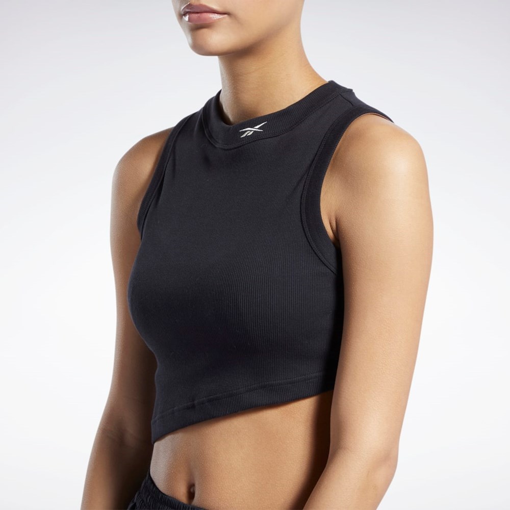 Reebok Classics Cropped Ribbed Tank Top Mustat | XVBYTU-073