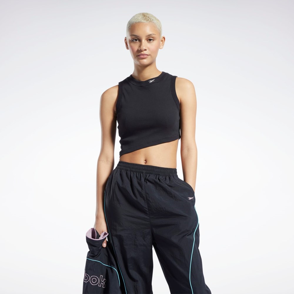 Reebok Classics Cropped Ribbed Tank Top Mustat | XVBYTU-073
