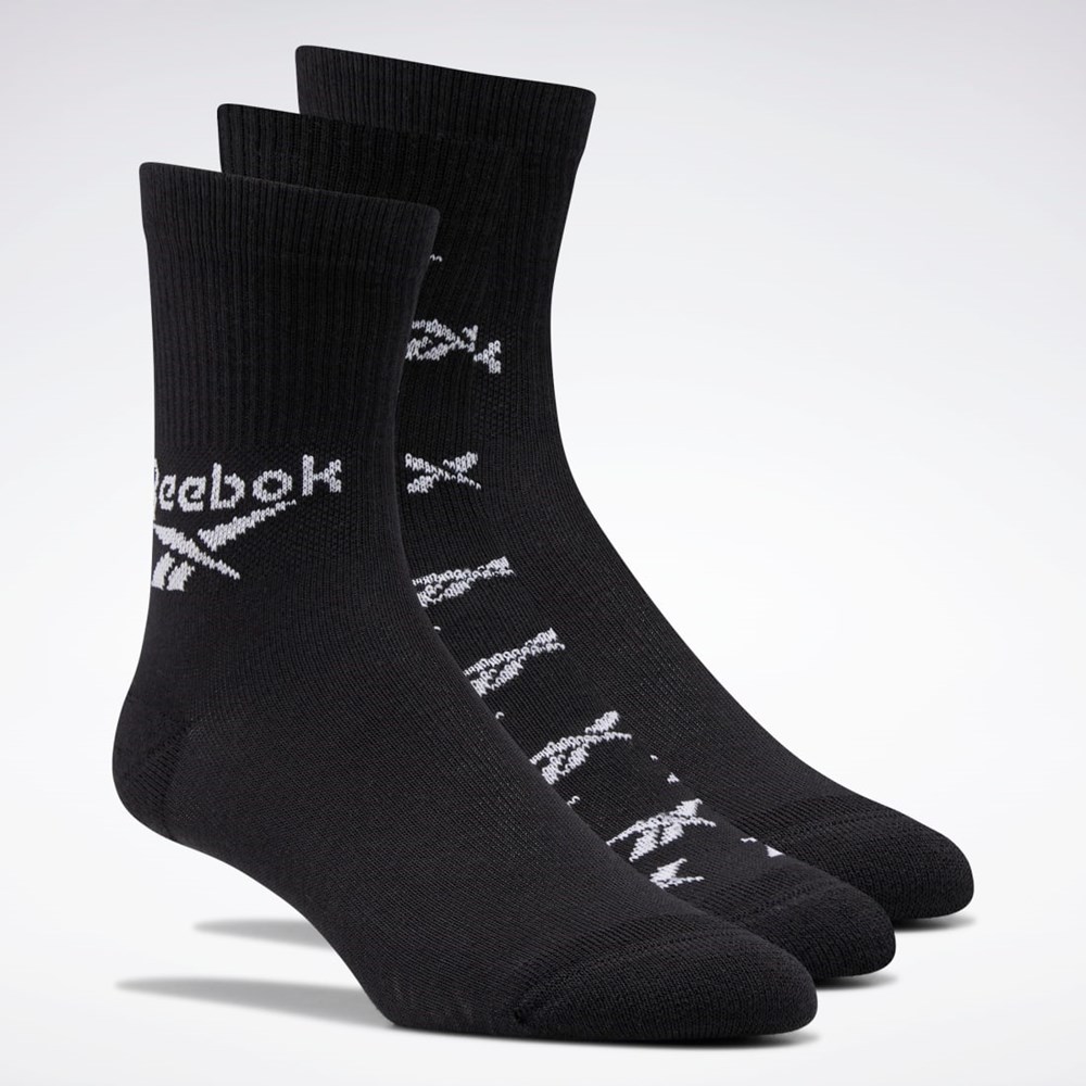 Reebok Classics Fold-Over Crew Socks 3 Pairs Mustat | TEDGXA-628