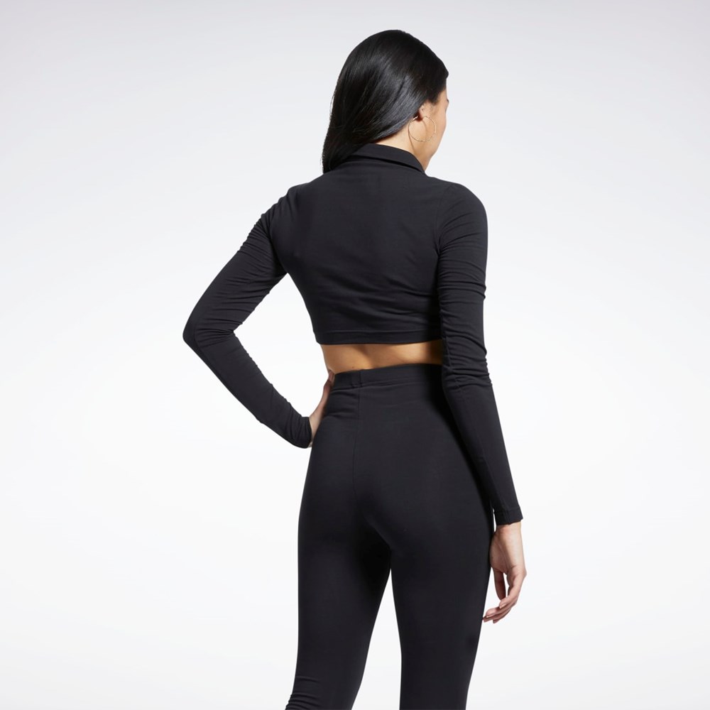Reebok Classics Long Sleeve Polo Top Mustat | ZBLYXO-752