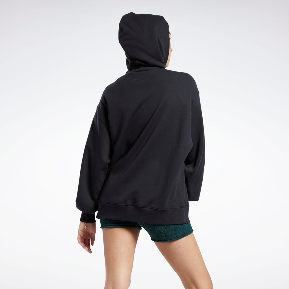 Reebok Classics Oversized Long Zip-Up Hoodie Mustat | NKTEDJ-458