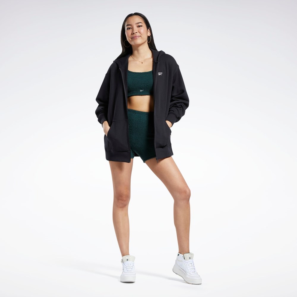 Reebok Classics Oversized Long Zip-Up Hoodie Mustat | NKTEDJ-458