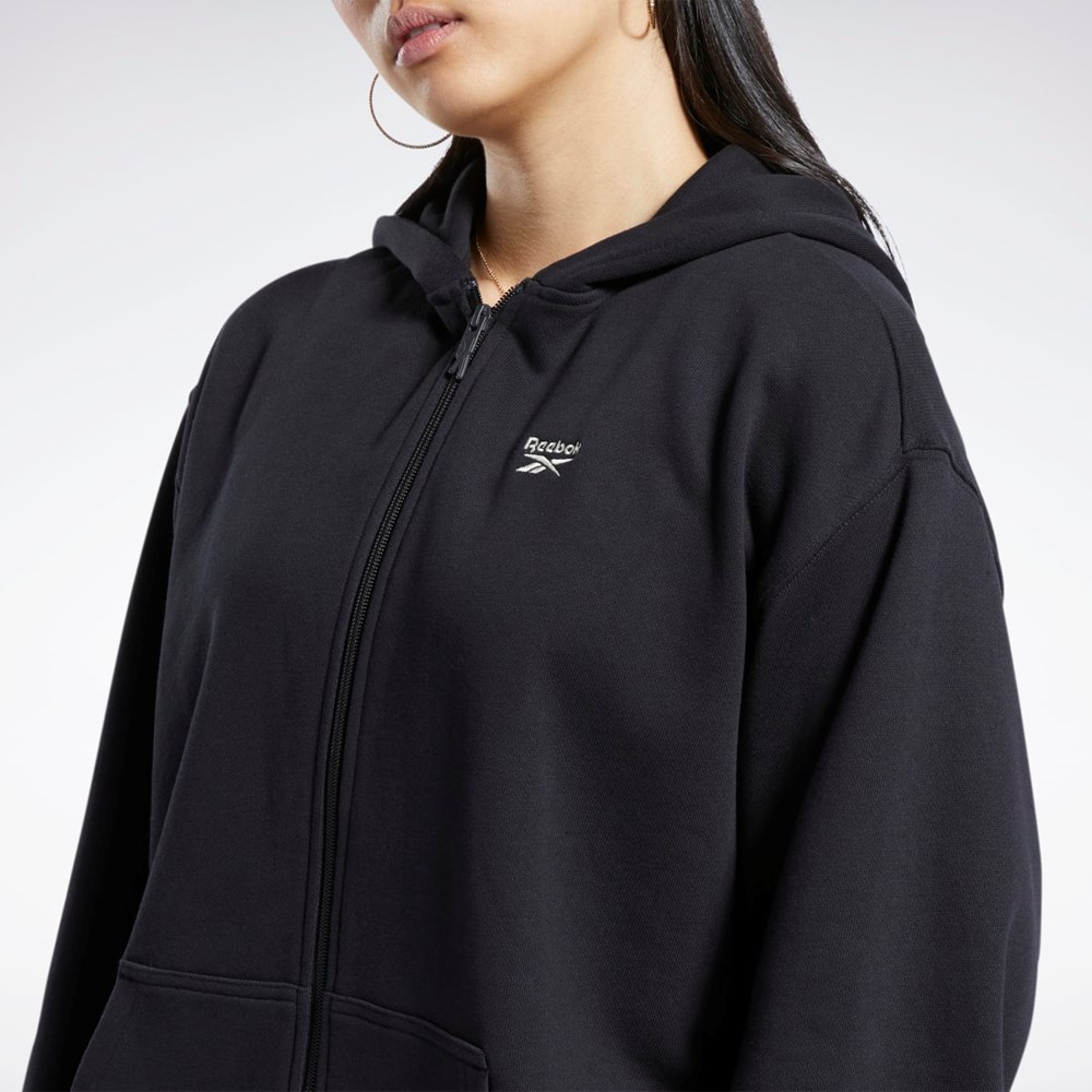 Reebok Classics Oversized Long Zip-Up Hoodie Mustat | NKTEDJ-458