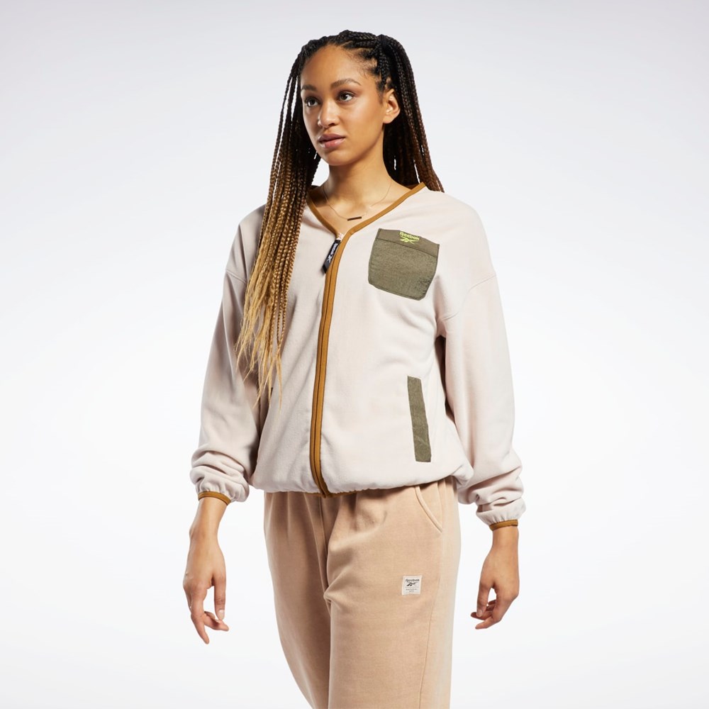 Reebok Classics Polar Fleece Zip-Up Jacket Soft Ecru | KESQNZ-814