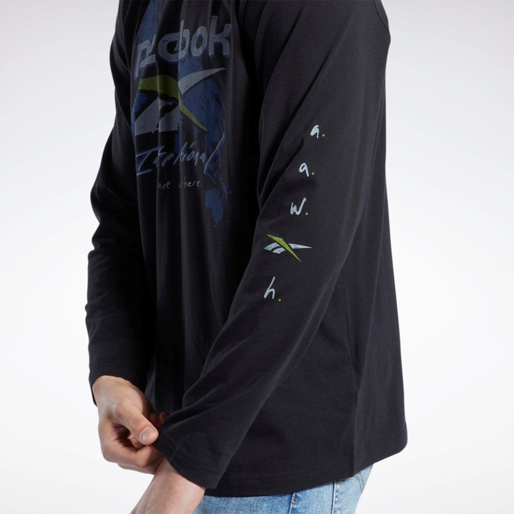 Reebok Graafinen Series Pre-Season Long Sleeve T-Shirt Mustat | JZQSAT-076