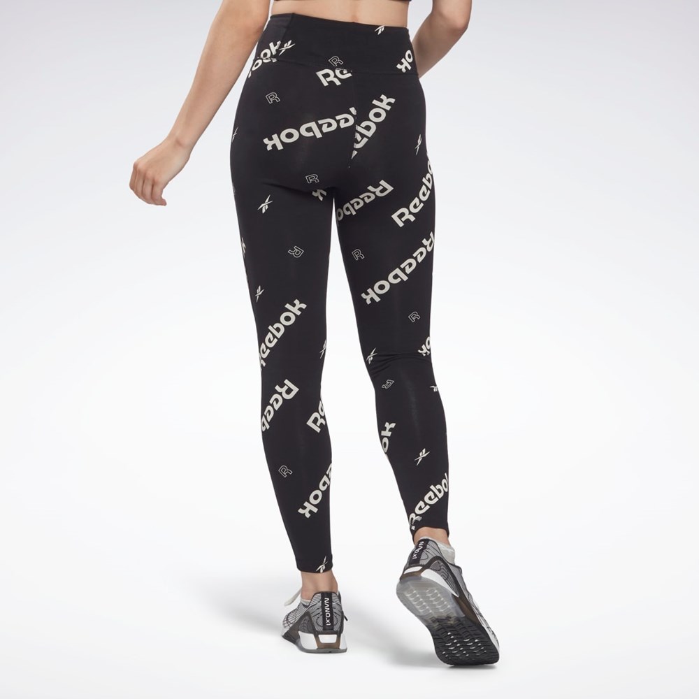 Reebok Identity Puuvilla Printed Leggings Mustat | VIROAF-682