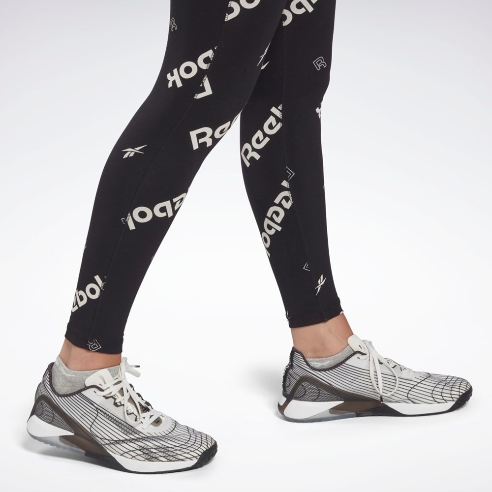 Reebok Identity Puuvilla Printed Leggings Mustat | VIROAF-682