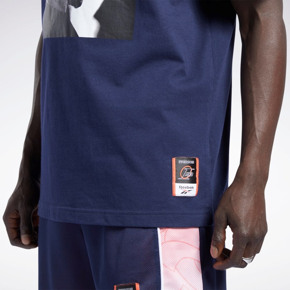 Reebok Iverson Basketball I3 Blue Print Lyhyt Sleeve T-Shirt Laivastonsininen | KIJOZL-387