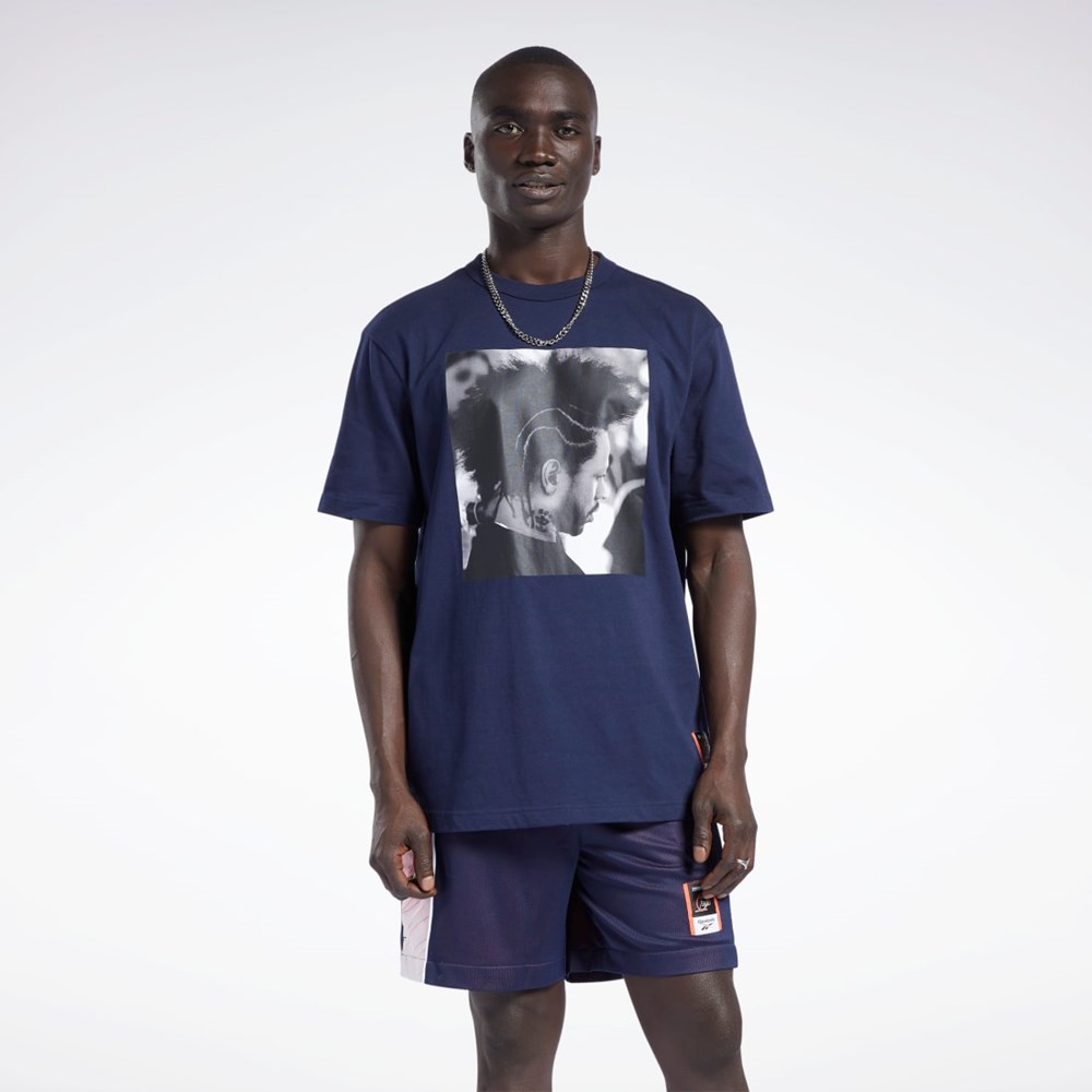 Reebok Iverson Basketball I3 Blue Print Lyhyt Sleeve T-Shirt Laivastonsininen | KIJOZL-387