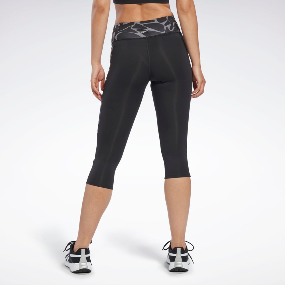 Reebok Koulutus Printed Capri Tights Mustat | OQJYDT-581