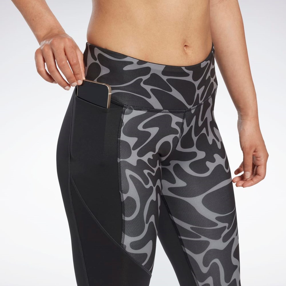 Reebok Koulutus Printed Capri Tights Mustat | OQJYDT-581