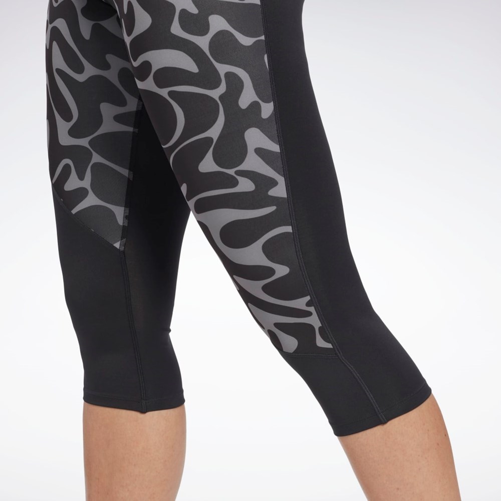 Reebok Koulutus Printed Capri Tights Mustat | OQJYDT-581