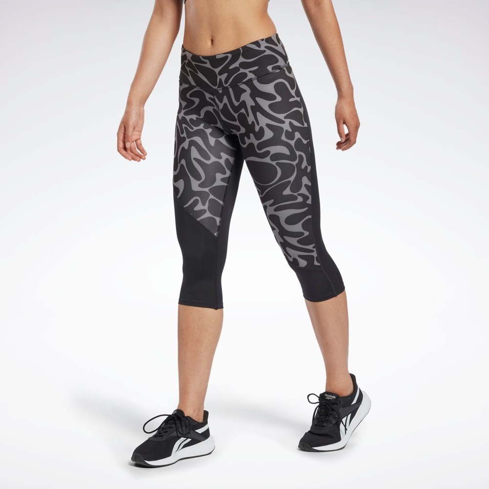 Reebok Koulutus Printed Capri Tights Mustat | OQJYDT-581