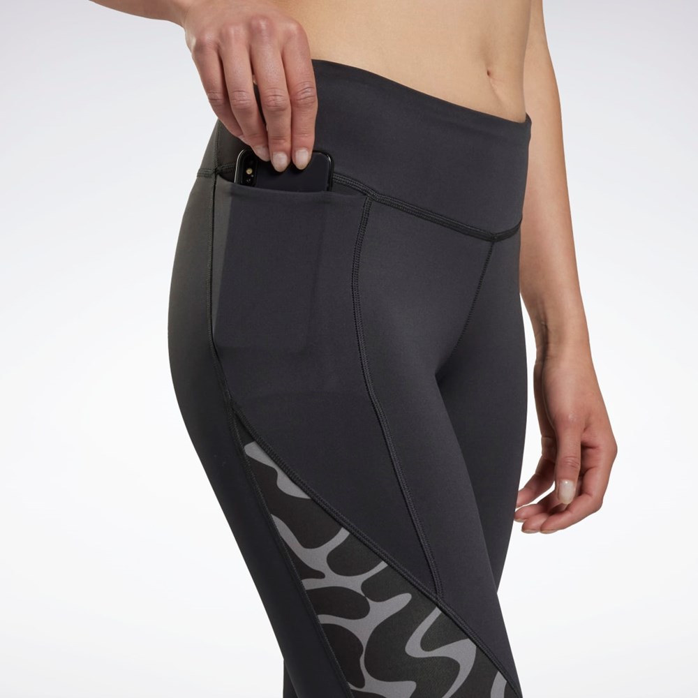 Reebok Koulutus Printed Leggings Mustat | BOIHSW-358