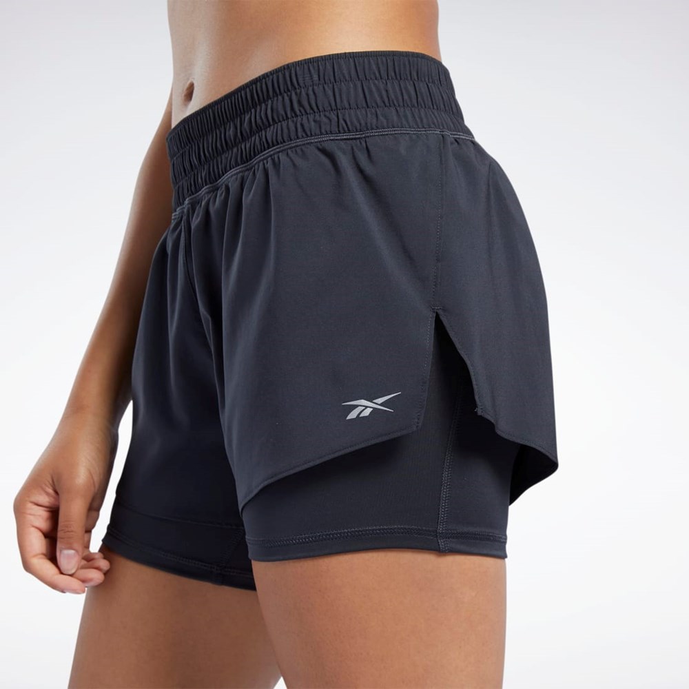 Reebok Koulutus Two-in-One Shorts Mustat | GQMUNF-986