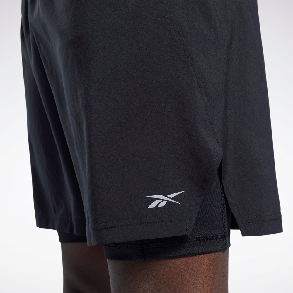Reebok Koulutus Two-in-One Shorts Mustat | TWGDOQ-157