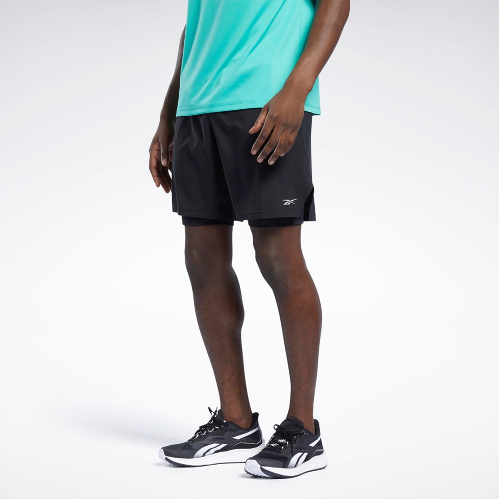 Reebok Koulutus Two-in-One Shorts Mustat | TWGDOQ-157