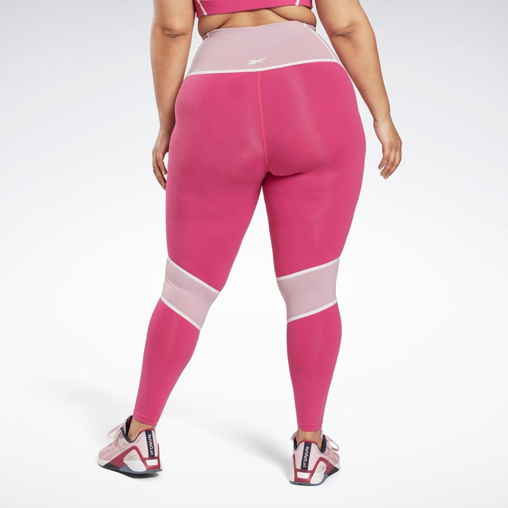 Reebok Lux High-Waisted Colorblock Tights (Plus Size) Pinkki | QOUSDL-051