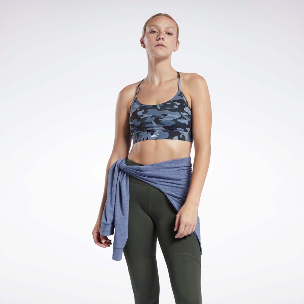 Reebok Lux Laiha Strap Camo Print Sports Bra Mustat | JNSKFI-635