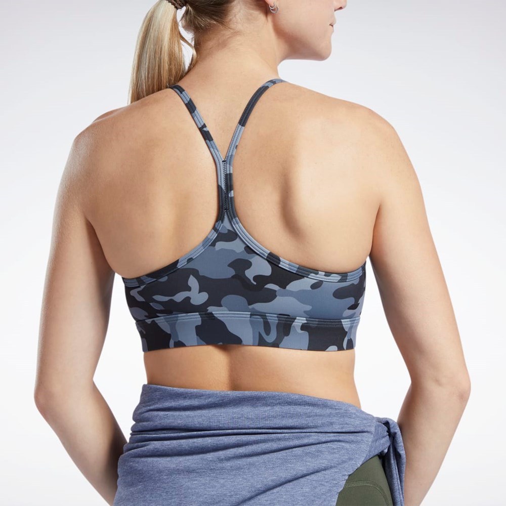 Reebok Lux Laiha Strap Camo Print Sports Bra Mustat | JNSKFI-635