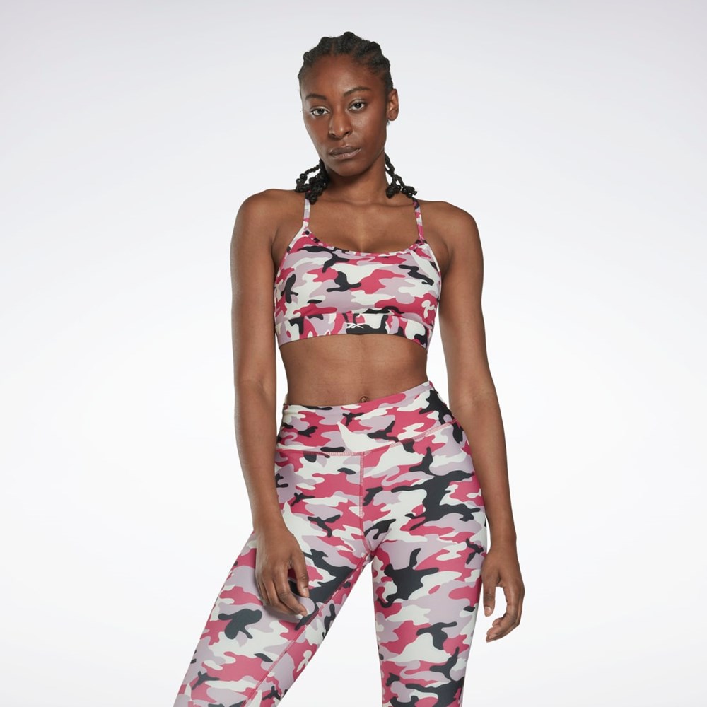 Reebok Lux Laiha Strap Camo Print Sports Bra Pinkki | SPLWUG-081