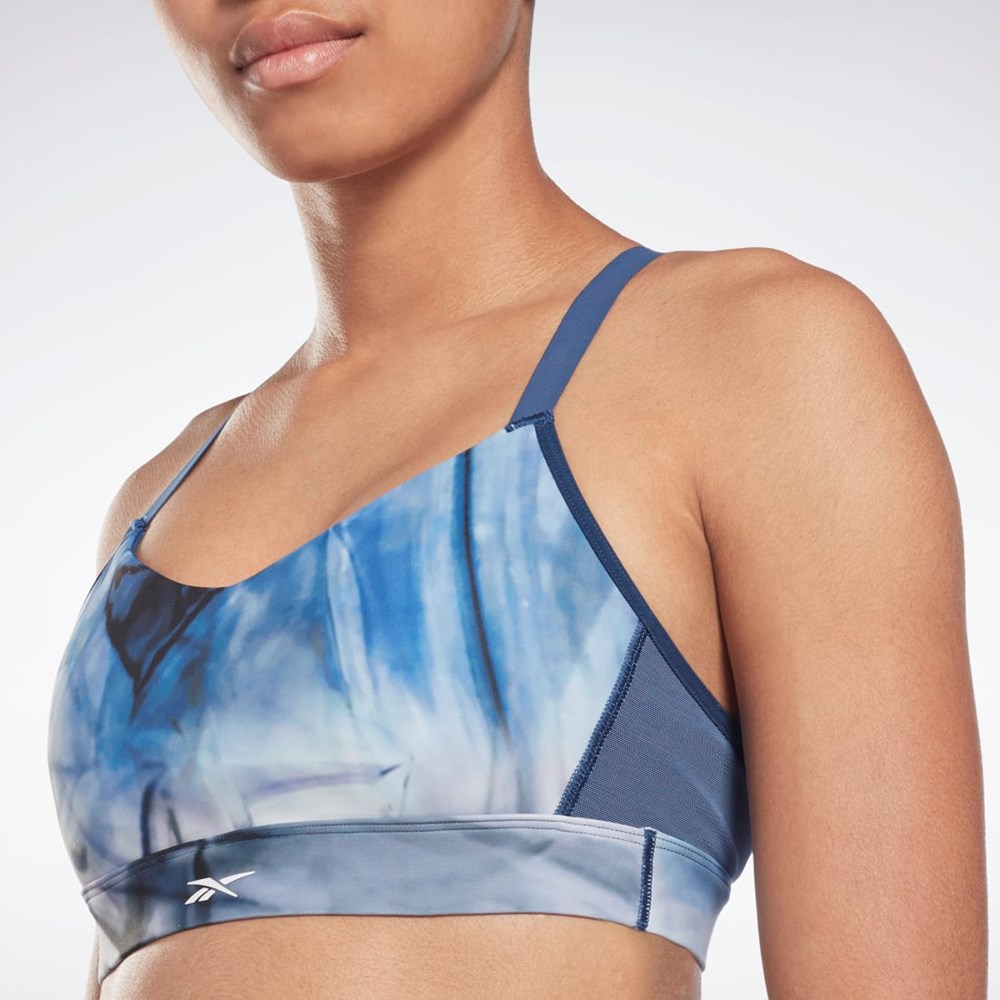 Reebok Lux Strappy Liquid Abyss Print Sports Bra Sininen | OKMVNC-438