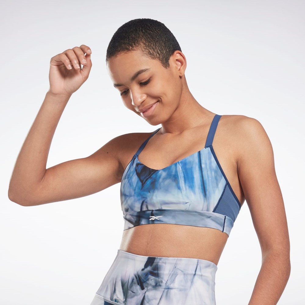 Reebok Lux Strappy Liquid Abyss Print Sports Bra Sininen | OKMVNC-438