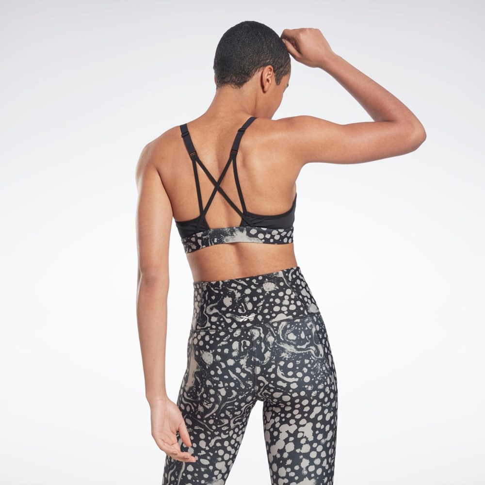 Reebok Lux Strappy Modern Safari Print Sports Bra Mustat | DLYCAE-510