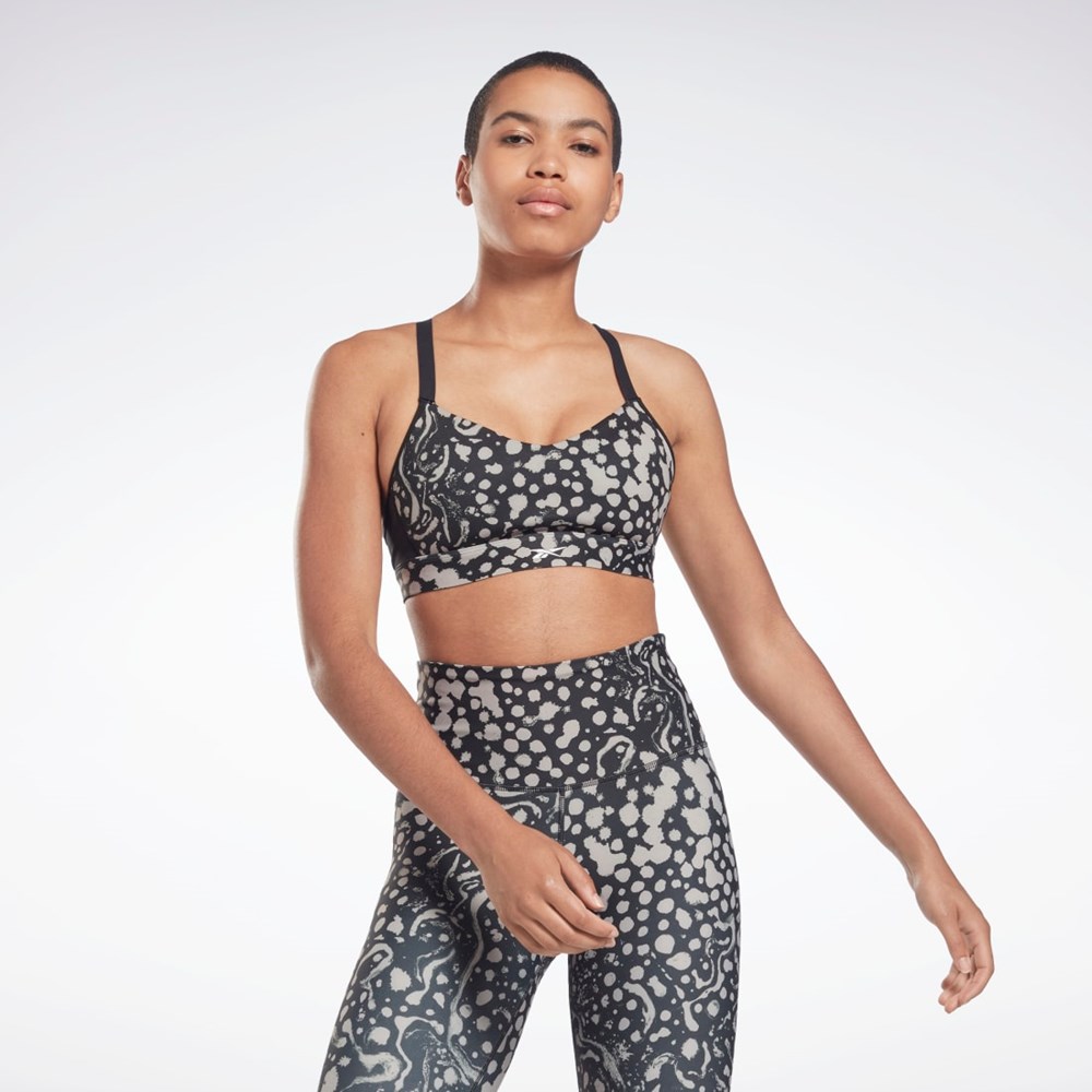 Reebok Lux Strappy Modern Safari Print Sports Bra Mustat | DLYCAE-510