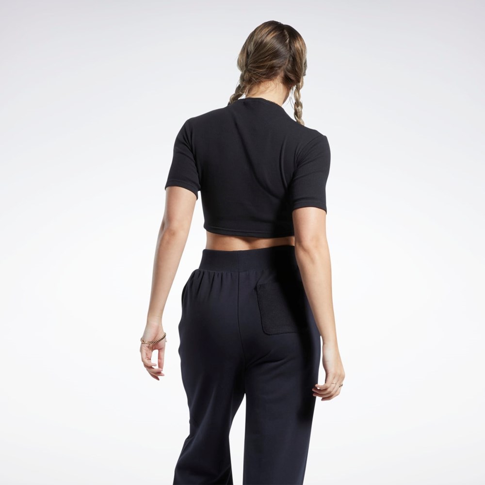 Reebok Lyhyt Sleeve Rib Tight Shirt Mustat | ZJBNDS-765