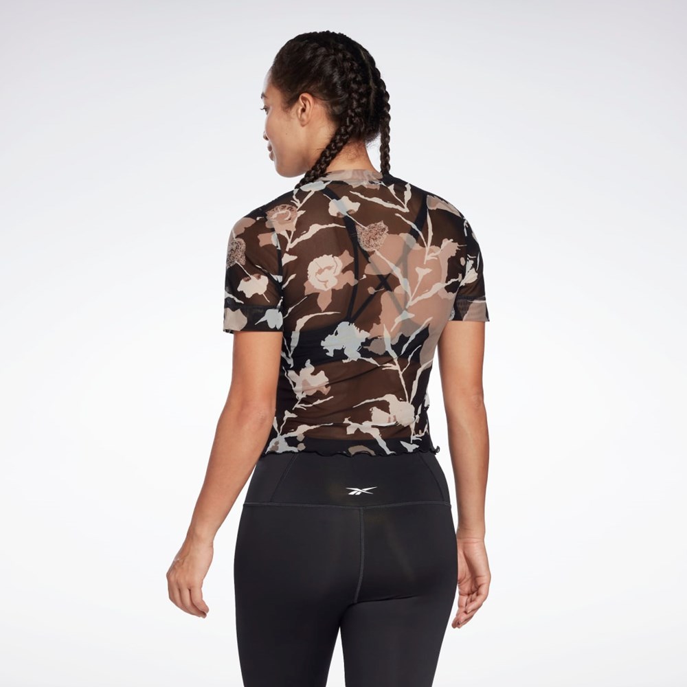 Reebok MYT Allover Print Mesh T-Shirt Mustat | FTXSLM-035