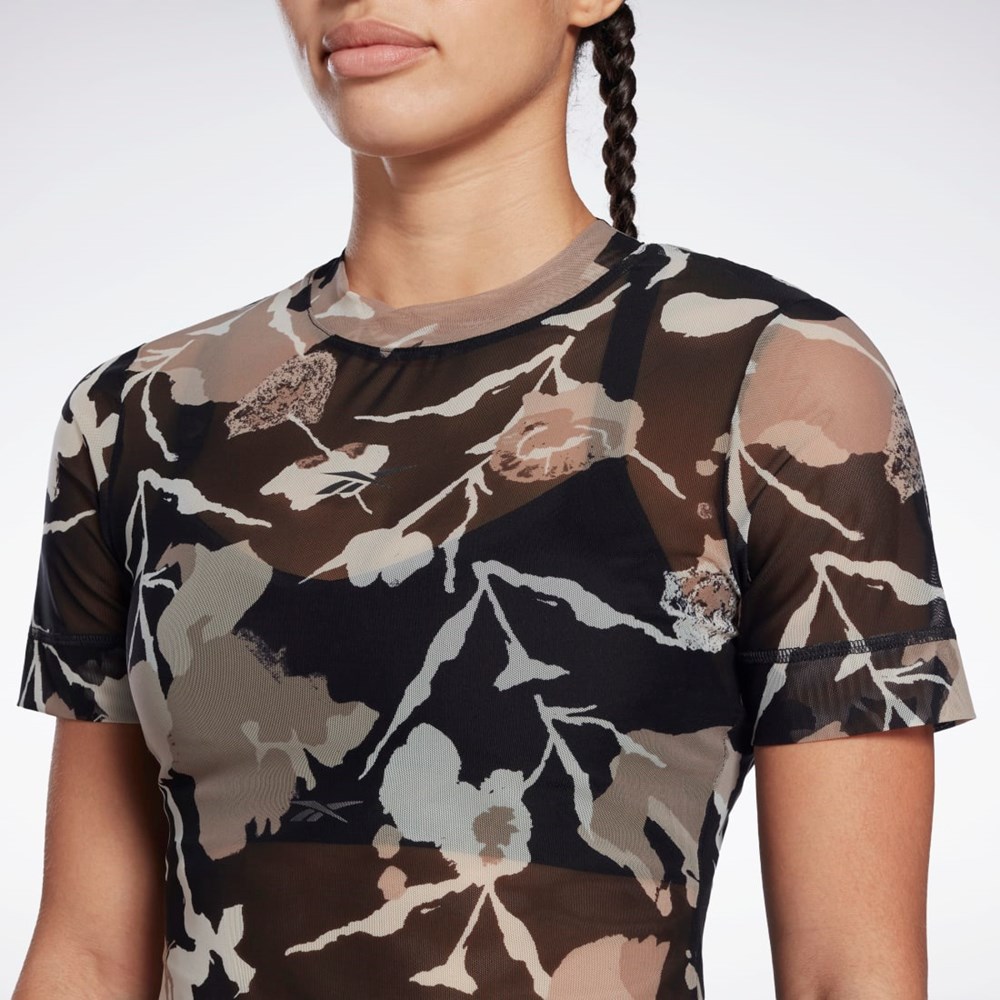 Reebok MYT Allover Print Mesh T-Shirt Mustat | FTXSLM-035